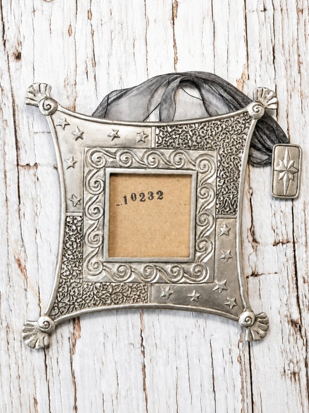 Vintage 1999 Seagull Pewter Hanging Photo Frame Celestial Stars Ribbon 10232